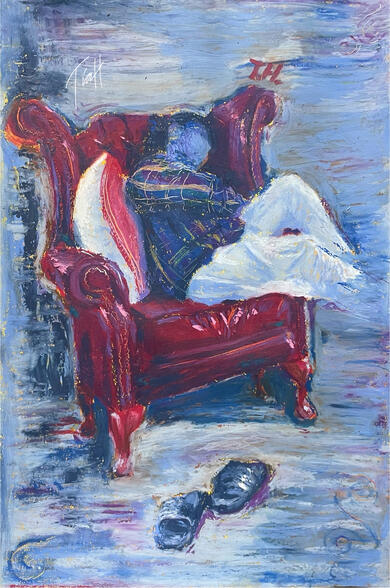 'Rest', A4, oil pastel and gouache