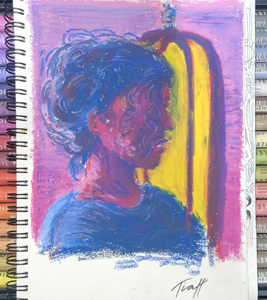 self portrait, A5, oil pastel