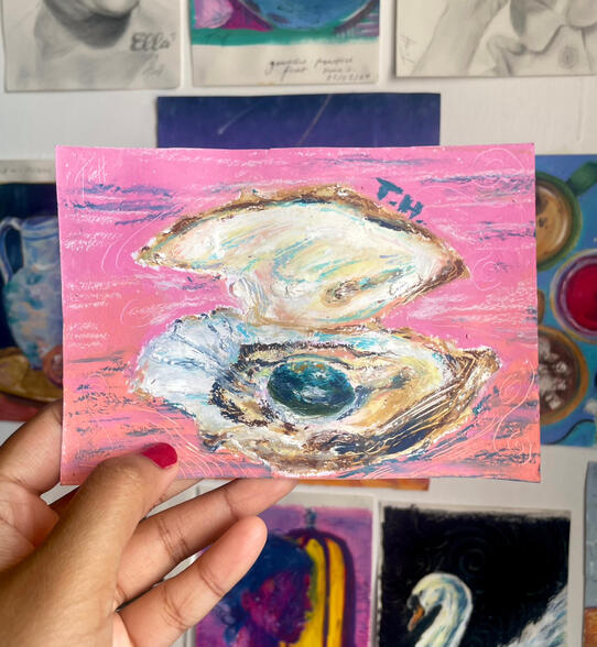 'Necklace', A6, oil pastel