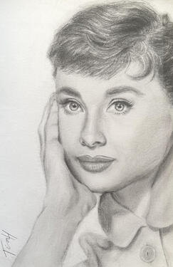 Audrey Hepburn portrait, A5, pencil