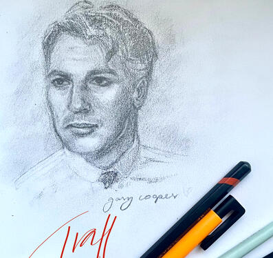 Gary Cooper Portrait, A6, pencil